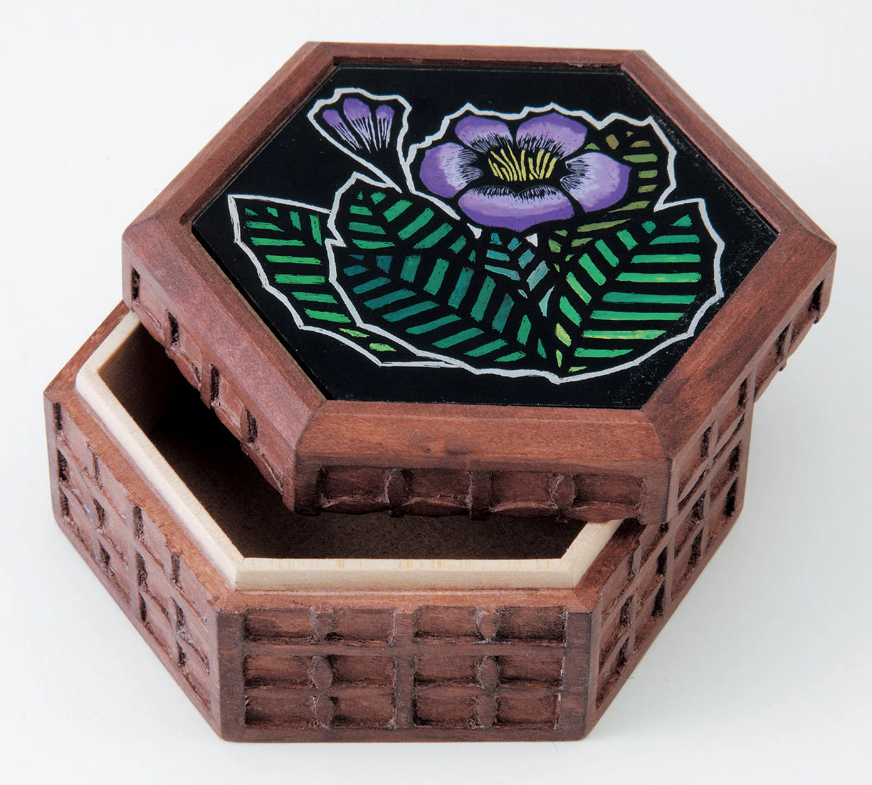 Multibox hexagonal box with art glass