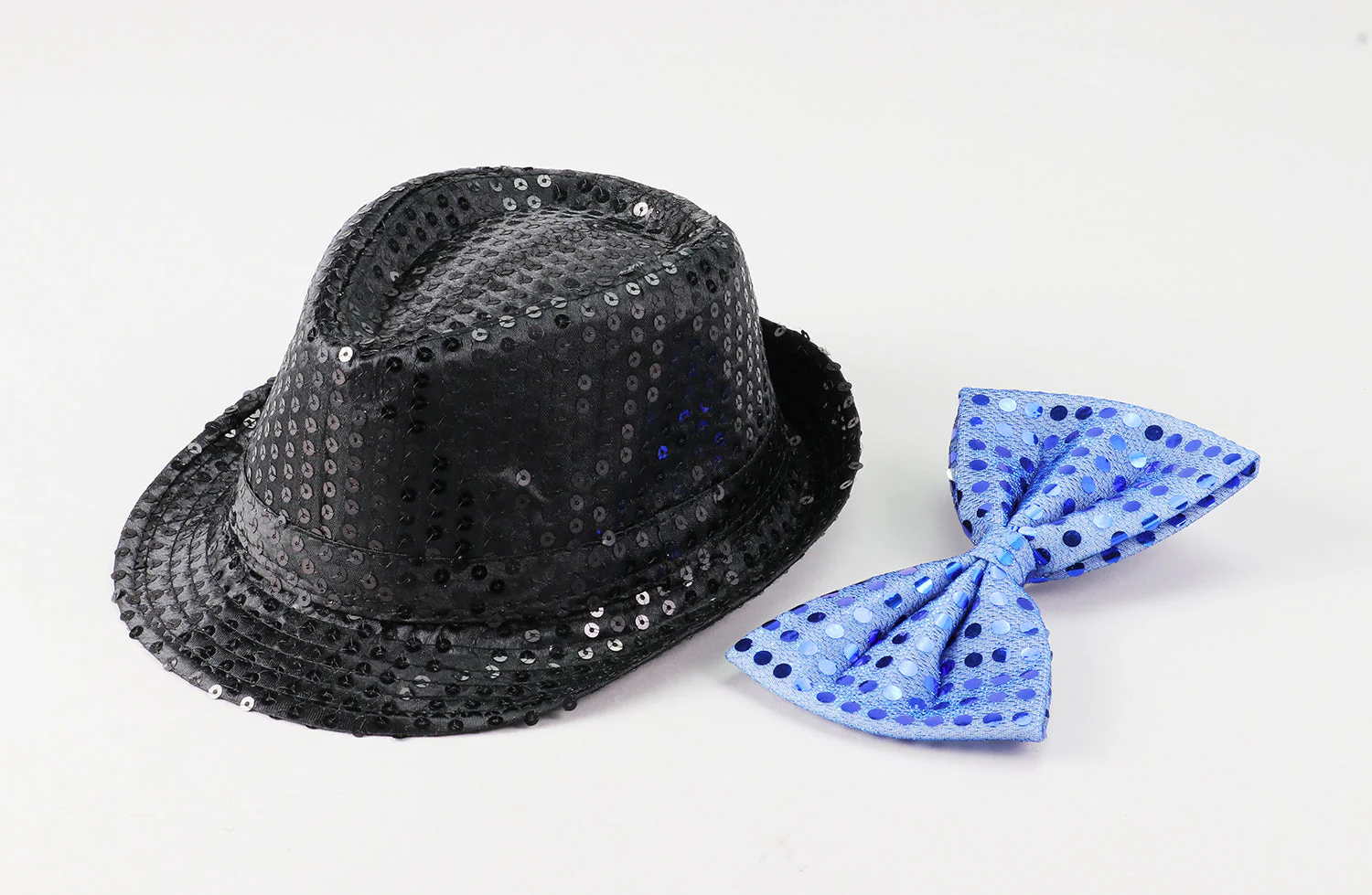 Costume set (sparkling butterfly neck tie blue, sparkling hat black) - Image 3