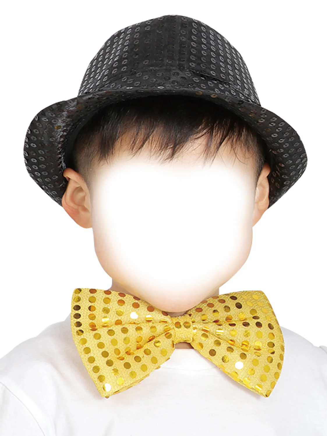 Costume set (glitter butterfly tie gold, glitter hat black)