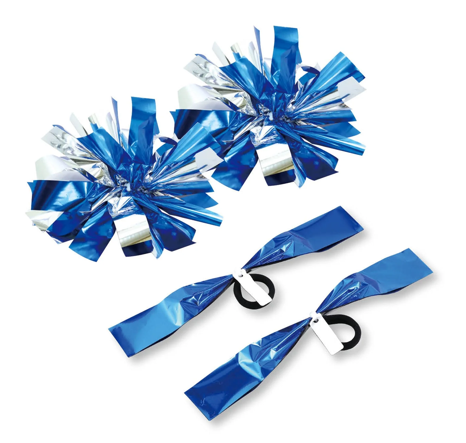 Hand-free pompon name tag with blue silver bar