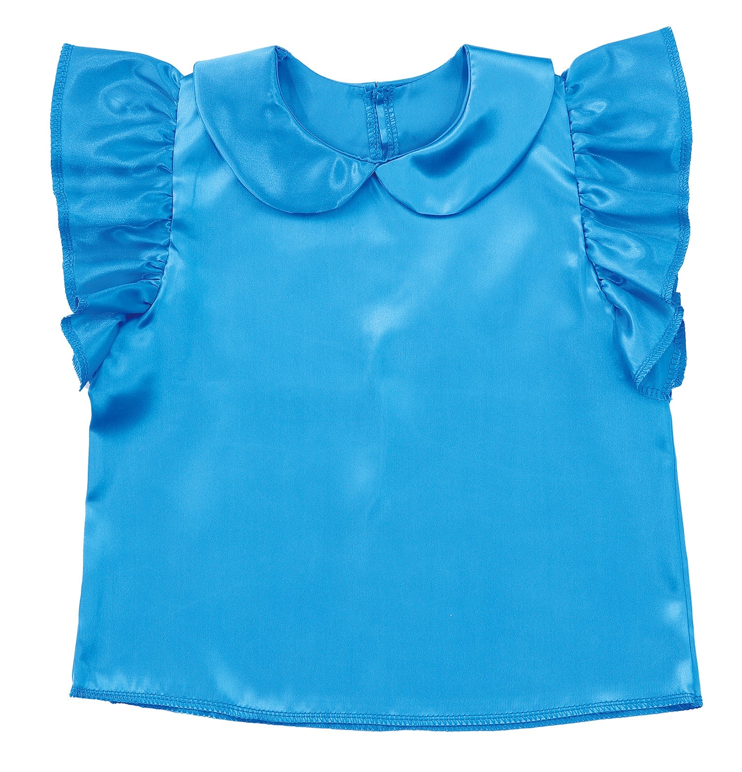 Soft satin frilled shirt with round collar, blue