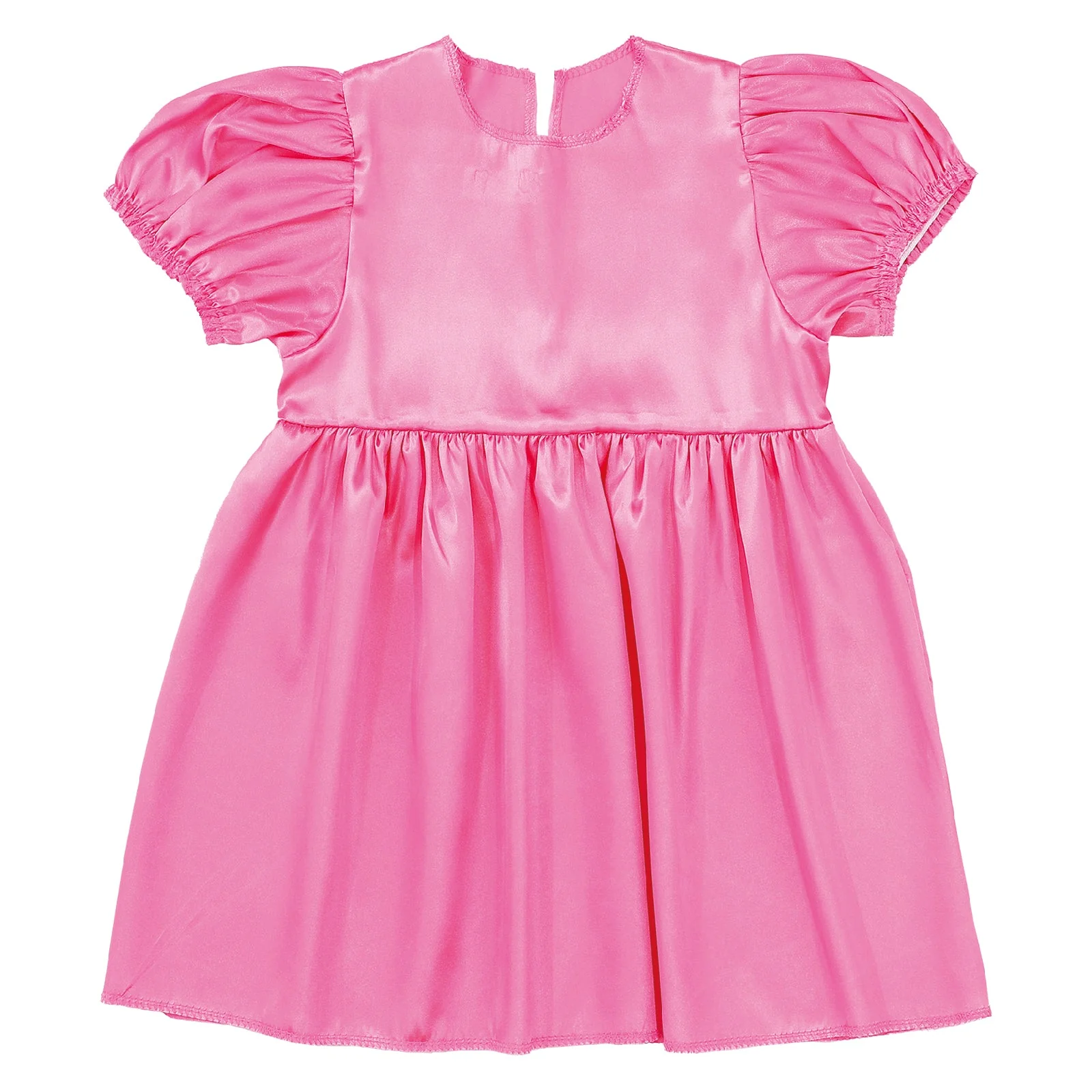 Soft satin puff sleeve one piece pink