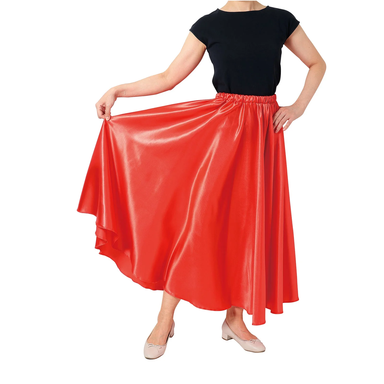 Soft satin long skirt red L - Image 2