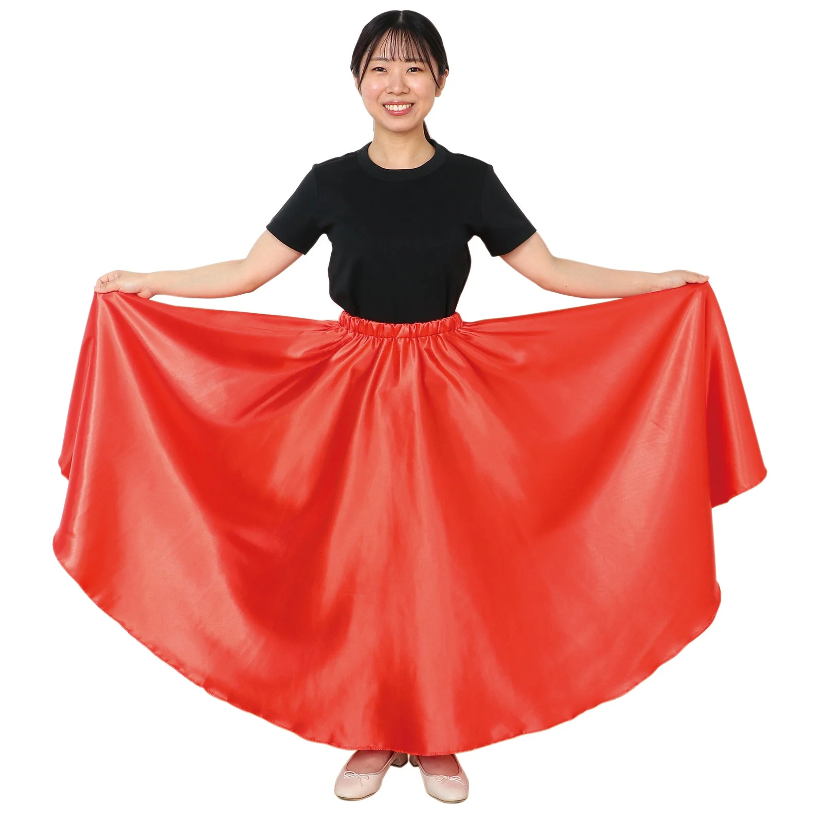 Soft satin long skirt red L - Image 4