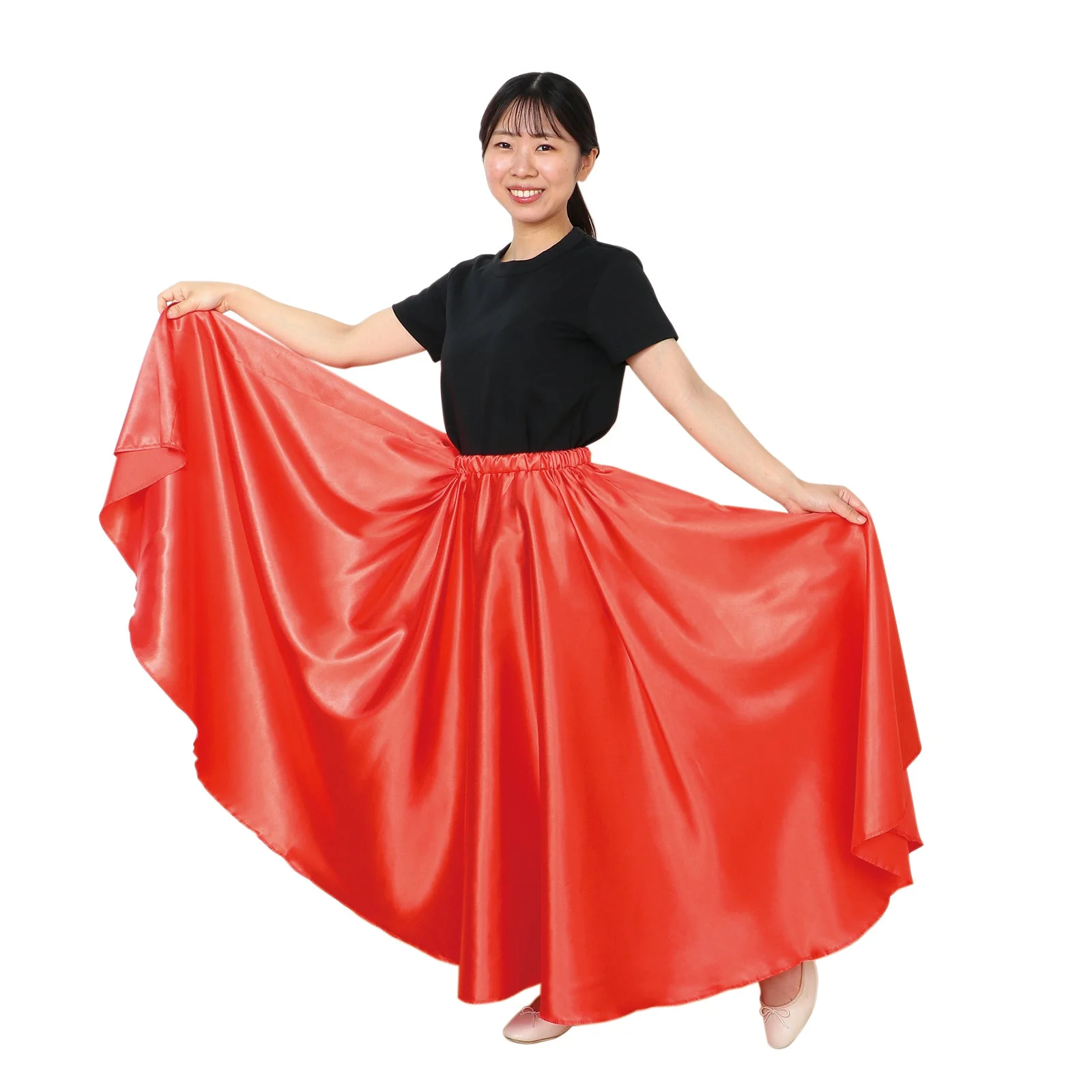 Soft satin long skirt red L - Image 5
