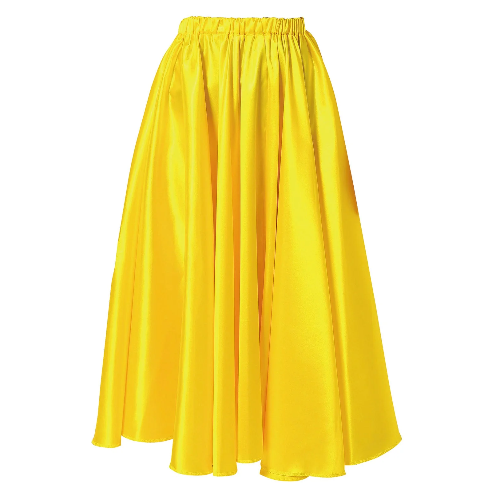 Soft satin long skirt yellow L