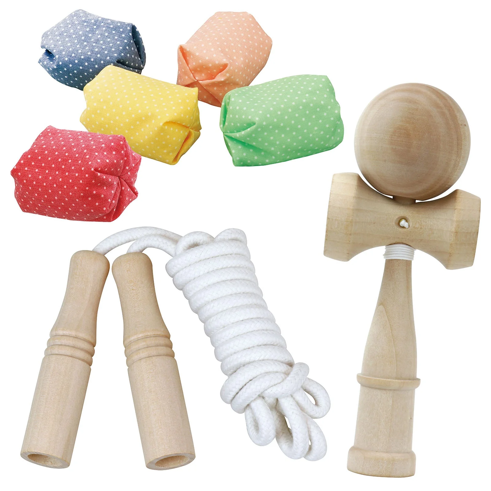 Kendama, jump rope, and beanbag 3-piece set
