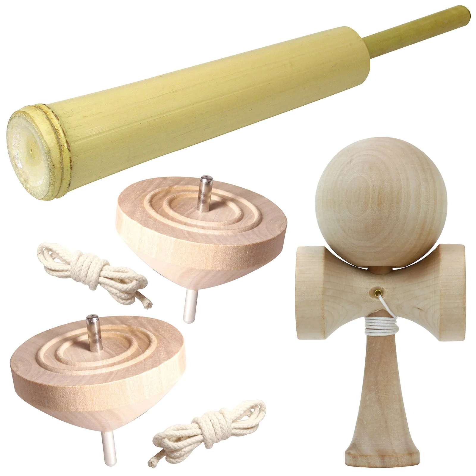 Kendama, bamboo water gun, 4 piece set