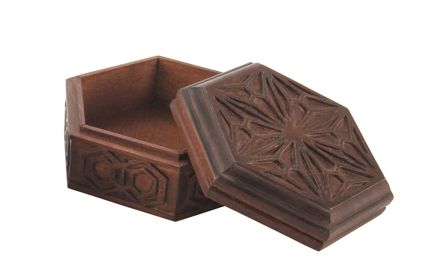 wooden carved hexagonal box - Image 2