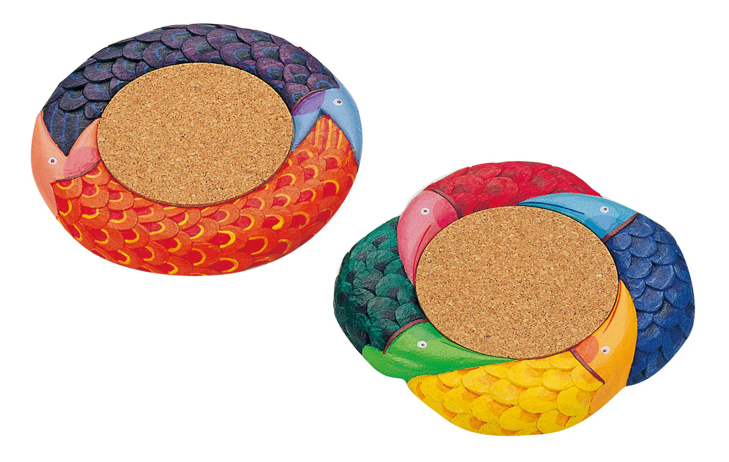 Set of 2 wooden carved coasters
