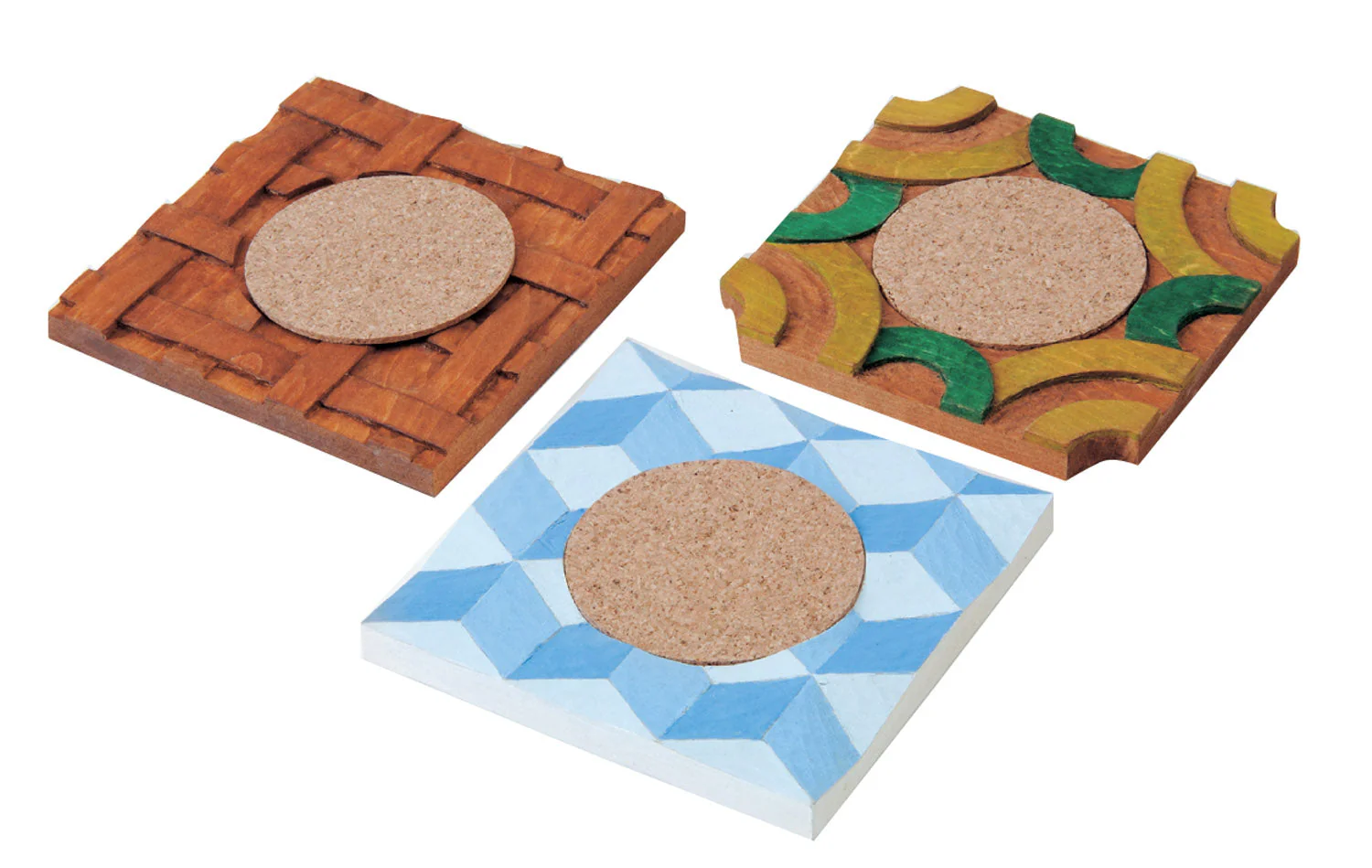 Wood carving coaster set of 3