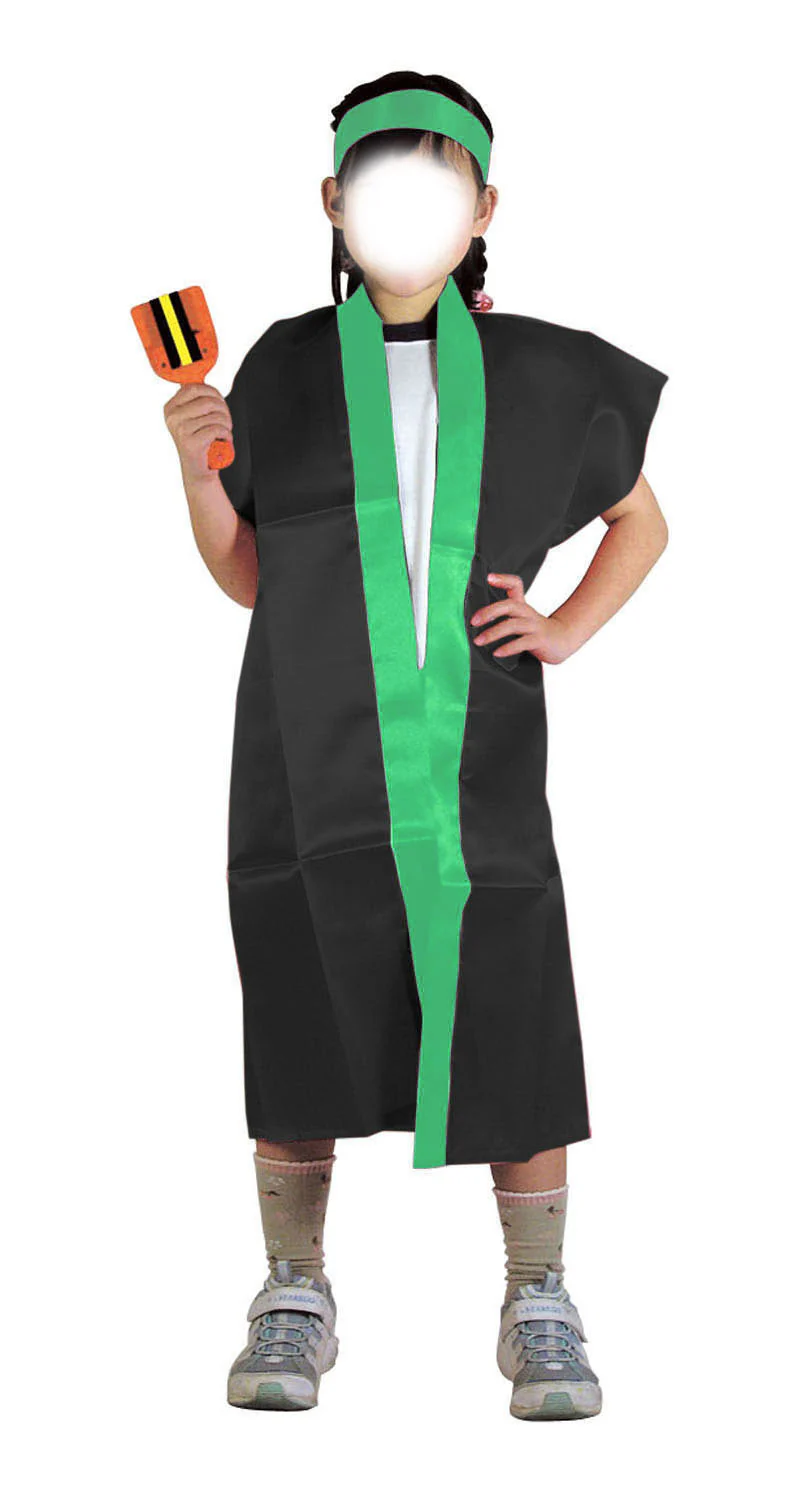 Satin long happy black (green collar) S (with headband) - Image 3
