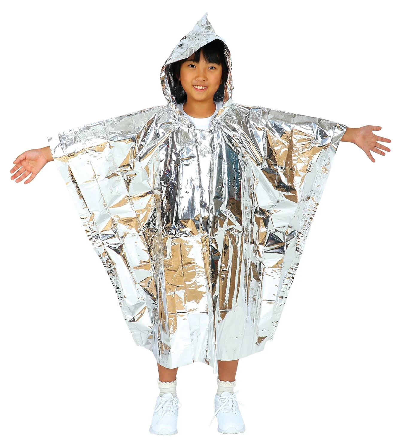 Emergency aluminum cold protection poncho for children