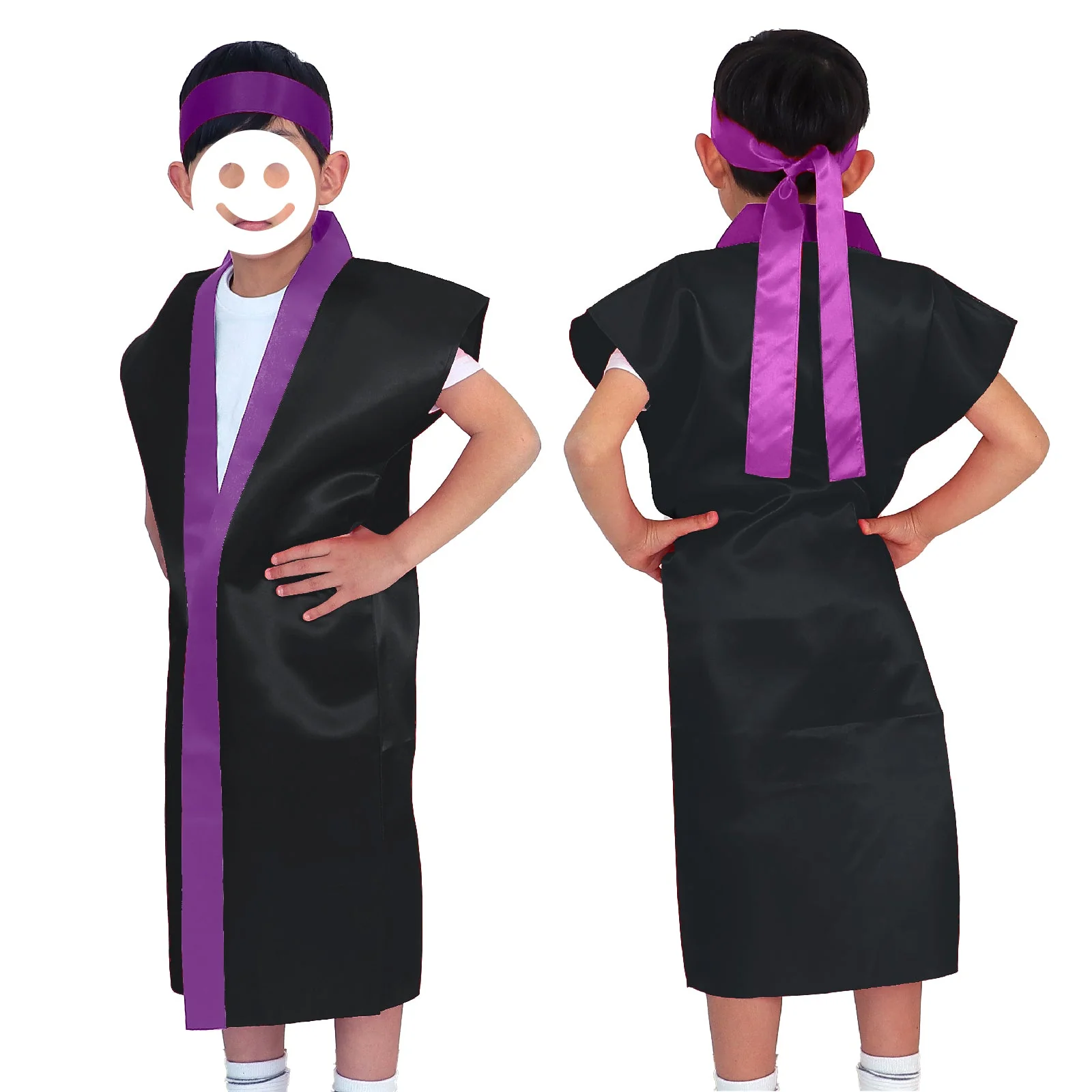Satin long hip black (purple collar) with J headband