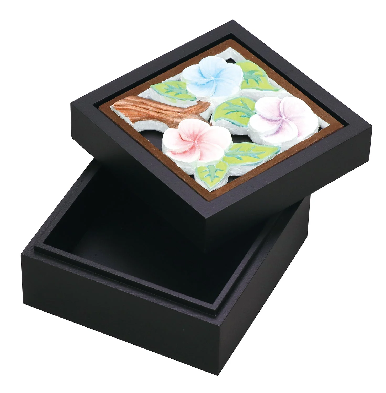Multi-square box black painted white carved board set