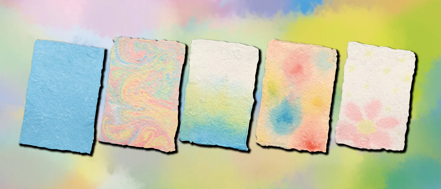 Paper making set with 3 colors of dyed paint